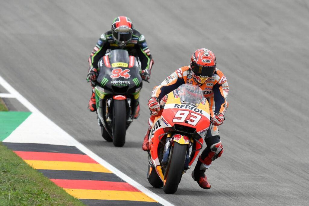 Folger a rueda de Márquez en Sachsenring en 2017. Sin embargo, no pudo mantener el ritmo toda la carrera y acabó a 3,3 segundos del español.