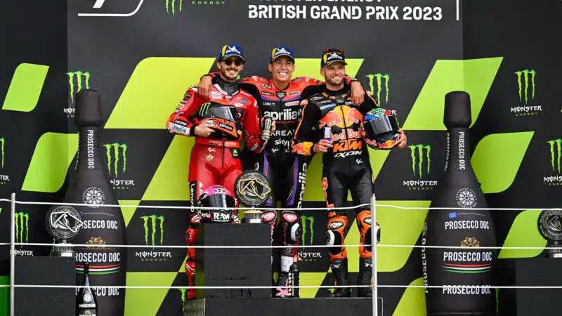Bagnaia, Espargaró y Binder tenían motivos para estar contentos tras haber disfrutado de una escaramuza por la victoria llena de adrenalina.
